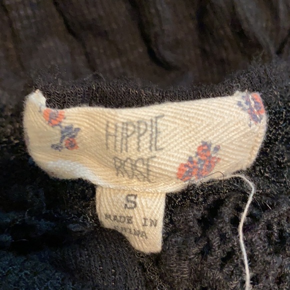 Women’s HIPPIE ROSE black knit shirt top boho Lace size small oversized - Picture 4 of 4